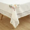 Table Cloth Europe Flowers Tablecloth White Hollow Lace Cotton Linen Dustproof Table cloth Wedding Banquet TV Cabinet Cover Cloth 230925
