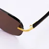 Sunglasses Pilot Natural Crystal Stone Lens Man Rimless Glass Sun Glasses Woman Vintage Anti Scratch Brand Design Top Quality