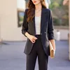 Women's Jackets Office Ladies Business Work Wear Blazer 2023 Spring And Autum Female Long Sleeve Two Button Elegant Slim Coat Blue Black