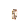 Cluster Rings Au750 Real Pure 18K Multi-Tone Gold Ring Three Rows Round Carved Full Star Band Women Lucky Gift US Size 5-8