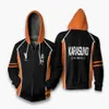 Herrjackor Mens HAIKYUU JACKA KARASUNO High School Volleyball Club Hinata Shyouyou Hoody Hoodie Cardigan Autumn Zipper Baseball Uniform L230925