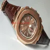 豪華な高品質の時計レザーバンド40 5mm Nautilus 5711 1R-001 18K ROSE GOLD ASIA MECANICAL TRANSPARENTオートマチックメンズウォッチ2370