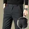 Мужские брюки 2023, брендовая одежда, осенние мужские повседневные тонкие деловые брюки с эластичной резинкой на талии, офисный стиль, серые, черные, коричневые брюки мужские