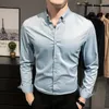 Men's Dress Shirts High Quality Non-ironing Men Fashion Cotton Long Sleeve Shirt Solid Slim Fit Male Social Casual Business White Black