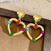 Boucles d'oreilles pendantes Vintage coloré strass amour coeur goutte pour femmes Cool Y2k esthétique à la mode luxe bijoux de mode