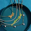Collier de chaîne de perles bohème pour femmes multicouches en métal doré Babygirl lettre cristal colliers de Tennis bijoux à la mode Chains202S