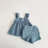 Ensembles de vêtements d'été en coton et lin pour bébés filles, robe Tutu à gâteau pour volants respirants, Costumes à bretelles en dentelle