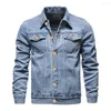 Men's Jackets Cotton Blended Fabric Men Jacket Button Closure Fashionable Denim Slim Fit Lapel Style For Motorcycle