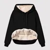 Kvinnors hoodies fleece fodrade hoodie kvinnor vinter huva tröja fast färg damer träning varm ärmlig ärm pullover sudadera mujer