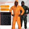 Rain Wear Conjunto de capa de chuva macacão com capuz homens e mulheres fissão terno de chuva com capuz pintura spray unissex capa de chuva workwear ternos de segurança 230925