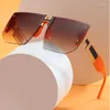 Sunglasses 2023 Retro Wood Grain Fashion Rimless Box Enclosed Eyeglass Frame Pilot Styls Suitable For Driving Fishi