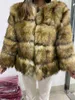 Women's Fur Faux 2022 New Casaco Feminino Winter Fake Raccoon Jacket Women Fluffy Coat Brown Thick Warm Outerwear Fashion Overcoat G220727 YQ230925