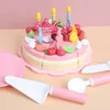 Kitchens Play Food Children's wooden simulation magnetic cake strawberry double birthday baby pretend play kitchen food educational toys girls 230925