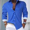 Men's Casual Shirts Striped Long Sleeve Shirt For Man Streetwear Style Pink Social Dress Male Outfits Club Party Button Top