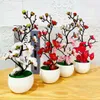 Flores secas 1 pcs bonsai seda ameixa artificial plantas em vasos flores simulação inverno ramo vasos casamento casa sala decorar 230923