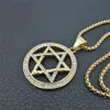 Religiös magen stjärna av David hängen halsband guld färg rostfritt stål hexagram halsband kvinnor män is ut judiska smycken1285c
