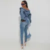 Kadın Ceketleri Felyn 2023 Yüksek Kaliteli Tasarım Denim Ceket Katı Kapat Çizgi Yatak Uzun Kollu Sokak Aşınma Takımları