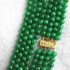 Catene Stile moda fai da te Stupenda bella 4 file di giade naturali 8 mm Collana di perle di pietra verde calcedonio MY5177