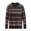 Мужские свитера из овечьей шерсти, плотная одежда, осень-зима 2023, модные джемперы на полосках, теплый свитер с длинными рукавами, пуловер, чистый трикотаж