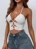 Tanques femininos Chronstyle Criss-Cross Halter Tie Up Camis Mulheres Verão Sexy Sem Mangas Backless Tank Crop Tops Casual Mini Colete Clube