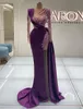 Aftonklänningar lila prom party klänning formell sjöjungfru älskling långärmad pärlor ny anpassad plus size dragkippor spetsar paljetter satin lårhög slitsar illusion