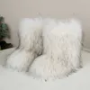 Bottes de neige chaudes pour femmes, bottes de fourrure d'hiver, haut haut, bottes de neige en fourrure de raton laveur imitation tube moyen, bottes de neige en peluche 230925