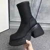 Small Thick High Heels Elastic Thin Boots Women's Waterproof Platform Tube Martin Summer Versatile English Style Short 230830