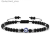 Charm-Armbänder Evil Eye-Armband, 4 mm, natürliche schwarze, matte Lavasteinperlen, handgefertigtes geflochtenes Armband für Männer und Frauen, Yoga, Reiki, verstellbarer Schmuck, Q230925