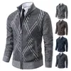 Camisolas masculinas inverno outono zip malha cardigan camisola gola alta marinha malha casaco de lã hombre quente jaqueta espessada