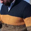 Erkek Sweaters Vintage Sözleşmesi Renk Zip Altakları Örgü Üstler Sonbahar Kış Uzun Kollu İş Süvarisi 2023 Street Giyim Yakası Yaka Jumper