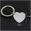 Key Rings 30Pcs/Lot High Polished Blank Heart Stainless Steel Keychain Engravable Solid Dog Tag Keyring Car Chain Ring Jewelry Factory Dh2V4