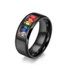 Fadhion Bague drapeau arc-en-ciel en acier inoxydable pour homme en acier titane lisse plaqué or