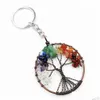 Nyckelringar Naturliga kristallsten Keyring Chain 7 Chakra Round Tree of Life Pendant Handgjorda Keychain Ring Holder For Women Car Bag Drop Dhwix