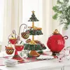 Decorações de Natal Árvore de Natal Mesa de Sobremesa Prato de Frutas Dupla Camada Bolo Stand Festa de Férias Prato de Doces Bandeja Xmas Snack Rack Titular 230925