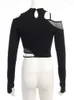 Damen T-Shirts 2023 Gothic Asymmetrisch One Shoulder Cut Out Tee Tops Frauen Langarm Mesh Stitching Slim Fit Crop Top Y2k E-Girl