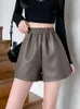 Shorts femininos sexy preto pu moda casual solto roupas femininas couro falso elástico cintura alta mulheres y2k mulher calças curtas