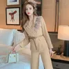 Kvinnors tvåbitar byxor 2023 Autumn Long Sleeve Blazer Trouses Office Two-Piece Set Women Business Stylish Lady Elegant Formal Suit