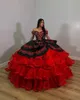 Nouvelle fleur princesse robe De bal rouge Quinceanera robes volants à plusieurs niveaux perles mexicaines perles douce 16 robes robes De 15 Anos