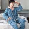 Men's Sleepwear Thick Pajama Set Winter Fleece Soldi Long Sleeve Warm Flannel Solid Pant For Two-piece