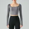 2023New Fish Bone Tangent Square Neck Yoga Outfits Top Long Sleeve Female Slim Sports Shirt Fitness Gym Clothes Original