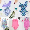 Dziewczęta stroje kąpielowe dla kobiet kąpiel jednoczęściowy Ruffle Bikini Bathing Suit Cute Floral Children's 2023 Summer Beachwear 2-14y