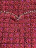 Vestes pour femmes Manteau à carreaux rouge Col rond Design Double poche Chaîne en cuir embellie avec un schéma de couleurs vintage 8.9
