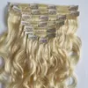 Clip dans les extensions de cheveux 613 # Blonde couleur vague de corps 8 pièces / ensemble brésilien malaisien indien péruvien cheveux humains 12-24 pouces produits capillaires vierges