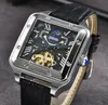 Populaire tourbillon mechanische herenhorloge hol skelet vierkante romeinse tank maan zon ster wijzerplaat automatisch uurwerk retro klok zelfopwindende horloges orologio di luso cadeau