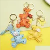 Key Rings Cute Teddy Bear Chains Animal Design Tassel Keychains Ring Charms Leather Car Keys Holder Bag Pendant Wristlet Keyring Acces Dhk1W