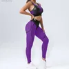 Dostyki dla kobiet Kobiet Side for Fitness siatkowy zestaw damskich strojów przezroczyste sportowe legginsy Zestaw kobiet 2023 Dwukierowe ubrania treningowe Purple L230925