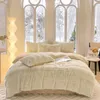 Bedding Sets Winter Set 3D Thicken Fluffy Home Linen Decor Faux Fux Warm Grid Duvet Cover Flat/Fitted Sheet Flannel Fleece