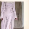 Kadın pijama Çin tarzı bornoz seti 2 PCS mor seksi bölünmüş saten bayanlar sırtsız gece gündüz foral baskı ev takım elbise elbise kadın