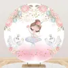 Party Decoration Pink Flower Gold Crown White Swan Round Backdrop Cover Princess Girl Birthday Baby Shower Circle Pography Background