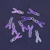 Charms 10Pcs Pendants Silk Ribbon Awareness Oil Enamel Scarf Metal Purple For Necklaces Jewelry DIY Accessories 20mm